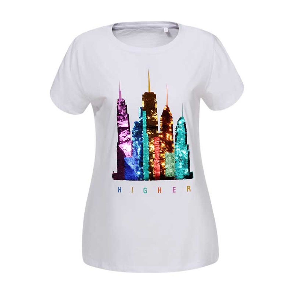 GLO-Story Sequined Building skyscraper Summer Tops reversible sequin phish party